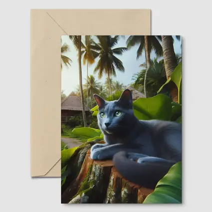 Russian Blue Cat Tropical Jungle Setting
