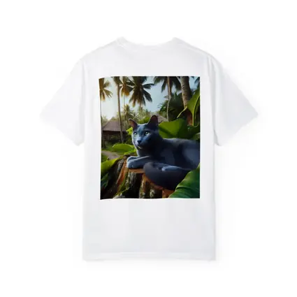 Russian Blue Cat Tropical Jungle Setting