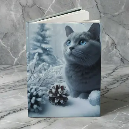 Russian Blue Cat Snow Winter Scene
