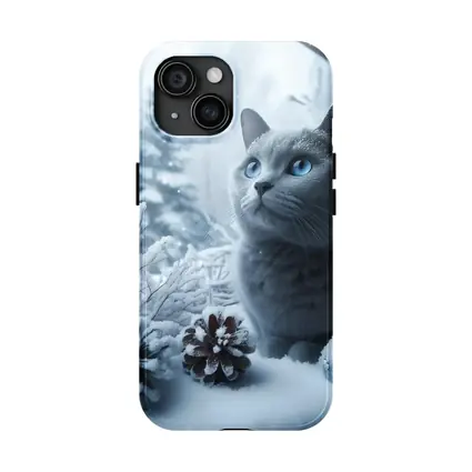 Russian Blue Cat Snow Winter Scene