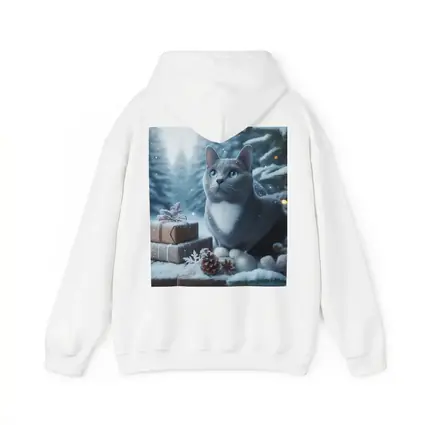 Gray Cat Blue Eyes Winter Christmas Scene