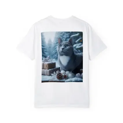 Gray Cat Blue Eyes Winter Christmas Scene