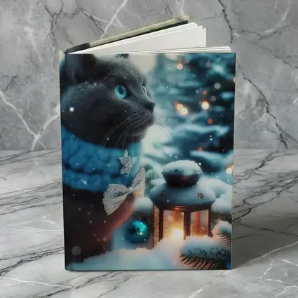 Russian Blue Cat Winter Christmas Snow Scene