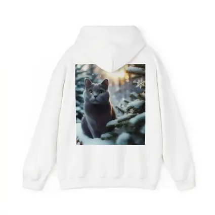 Russian Blue Cat Snowy Winter Forest Scene