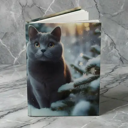 Russian Blue Cat Snowy Winter Forest Scene