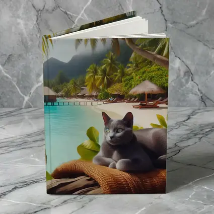 Russian Blue Cat Relaxing Tropical Beach Resort
