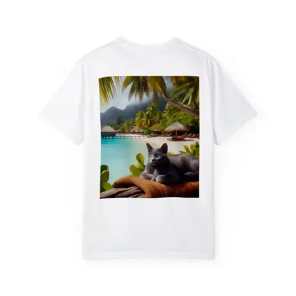 Russian Blue Cat Relaxing Tropical Beach Resort
