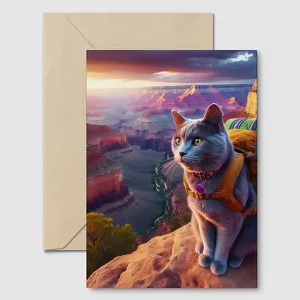 Gray Cat Hiking Grand Canyon Sunset