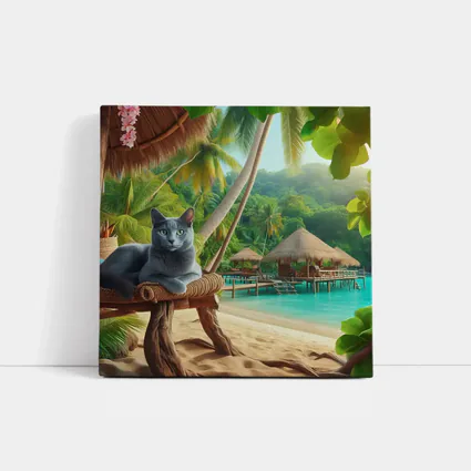Russian Blue Cat Relaxing Tropical Beach Resort