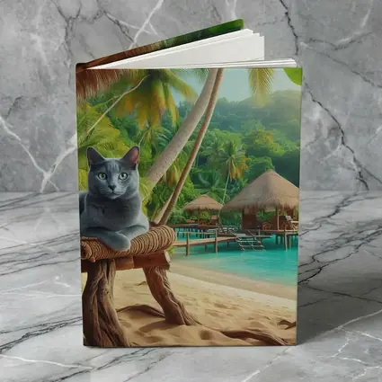 Russian Blue Cat Relaxing Tropical Beach Resort