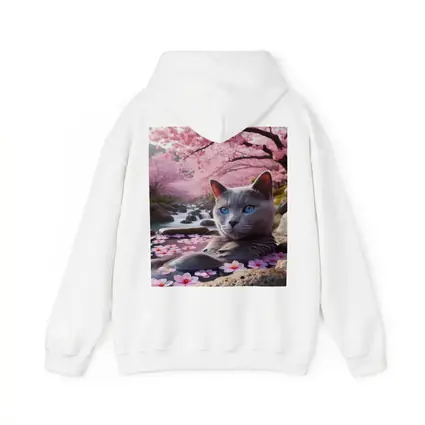 Russian Blue Cat Cherry Blossom Stream