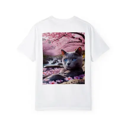 Russian Blue Cat Cherry Blossom Stream