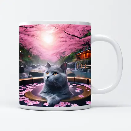 Russian Blue Cat Cherry Blossom Hot Spring
