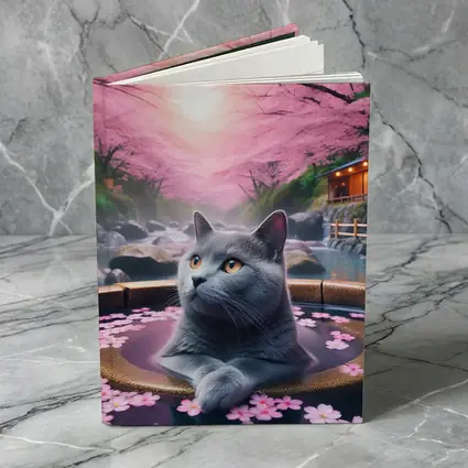 Russian Blue Cat Cherry Blossom Hot Spring