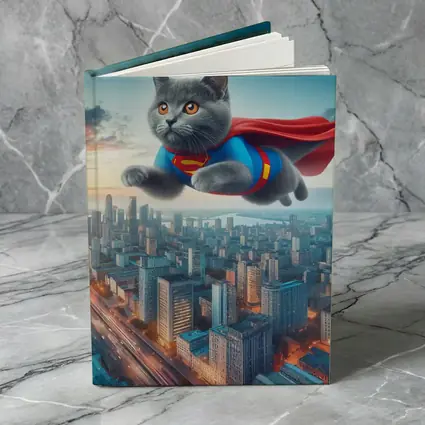 British Shorthair Cat Superman Flying City