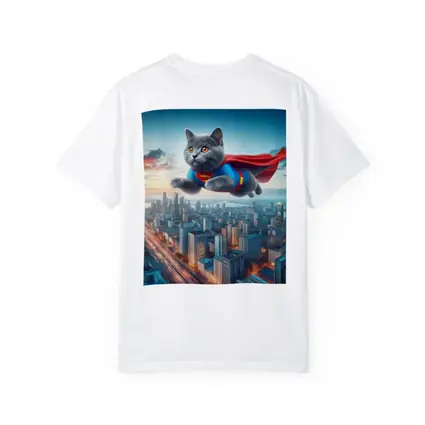 British Shorthair Cat Superman Flying City