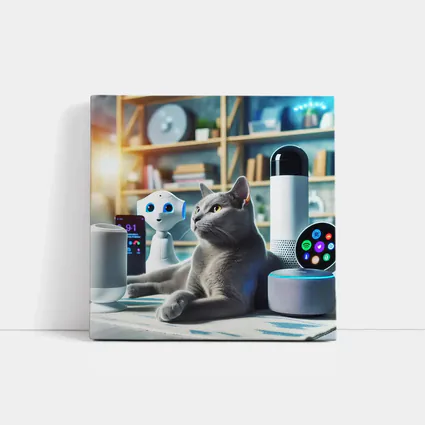 Gray Cat Among Smart Home Devices Indoors