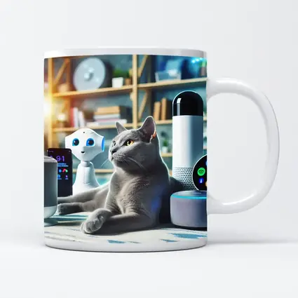 Gray Cat Among Smart Home Devices Indoors
