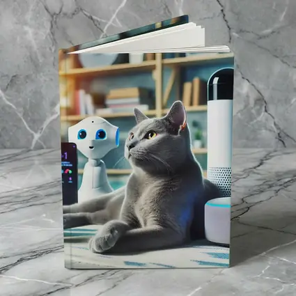 Gray Cat Among Smart Home Devices Indoors
