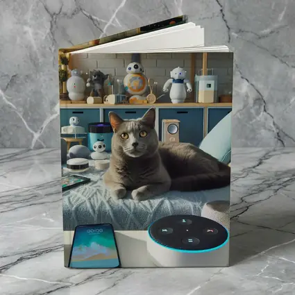 Gray Cat Relaxing Among Smart Home Gadgets