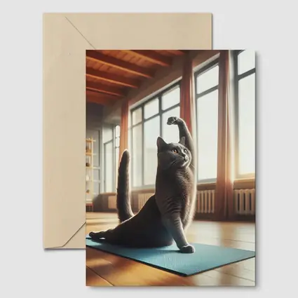 Gray Cat Doing Yoga Sunny Studio