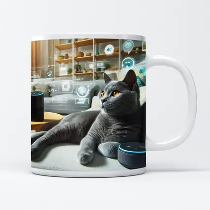 Gray Cat Relaxing With Smart Home Speakers