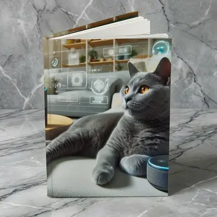 Gray Cat Relaxing With Smart Home Speakers