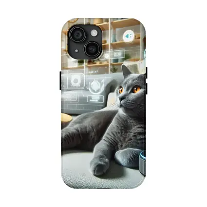 Gray Cat Relaxing With Smart Home Speakers