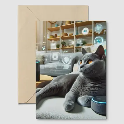 Gray Cat Relaxing With Smart Home Speakers