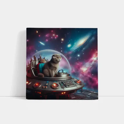 Scottish Fold Cat Piloting Space UFO