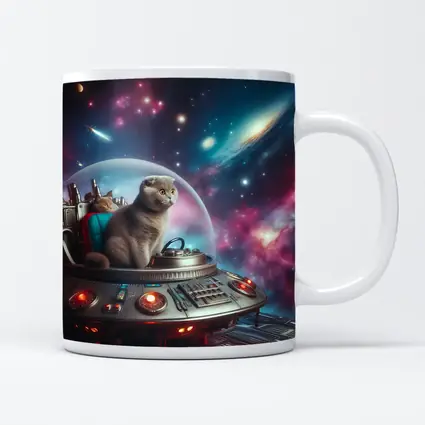 Scottish Fold Cat Piloting Space UFO
