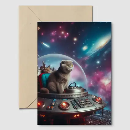 Scottish Fold Cat Piloting Space UFO