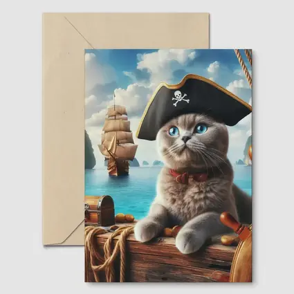 Scottish Fold Pirate Cat On Ship