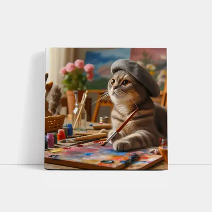 Scottish Fold Cat Artist Painting Studio