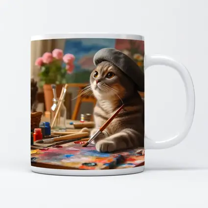 Scottish Fold Cat Artist Painting Studio
