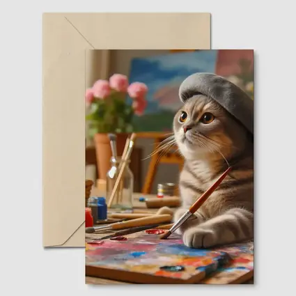 Scottish Fold Cat Artist Painting Studio