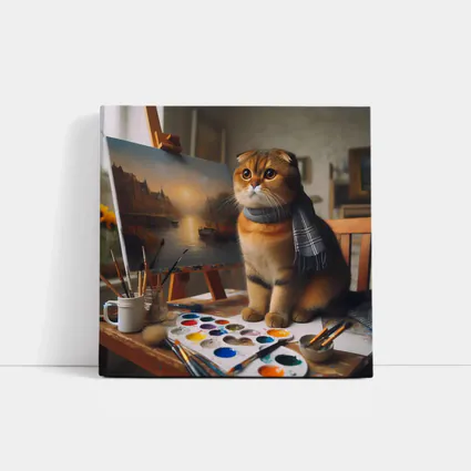 Scottish Fold Cat Artist Studio Painting