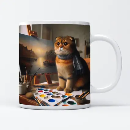 Scottish Fold Cat Artist Studio Painting