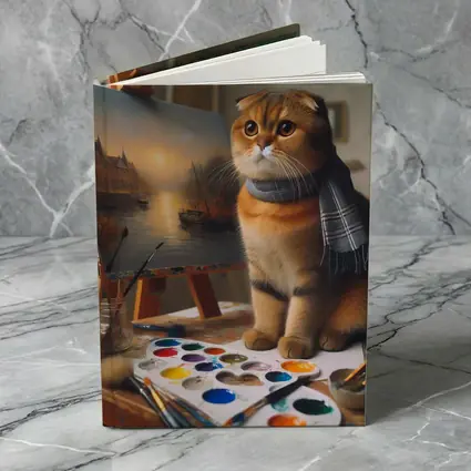 Scottish Fold Cat Artist Studio Painting