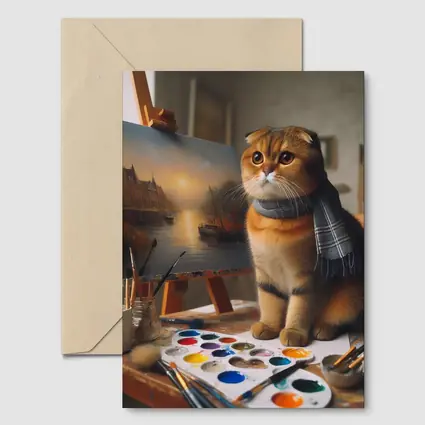 Scottish Fold Cat Artist Studio Painting