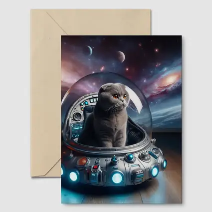 Scottish Fold Cat Space UFO Galaxy