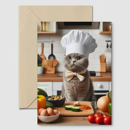 Scottish Fold Chef Cat Kitchen Cooking Scene