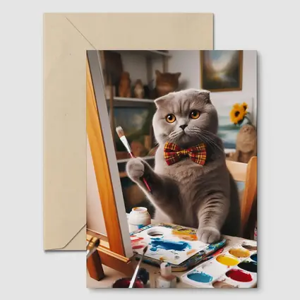 Scottish Fold Cat Painting Artist Studio