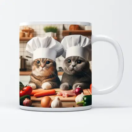 Two Chef Cats Cooking In Kitchen