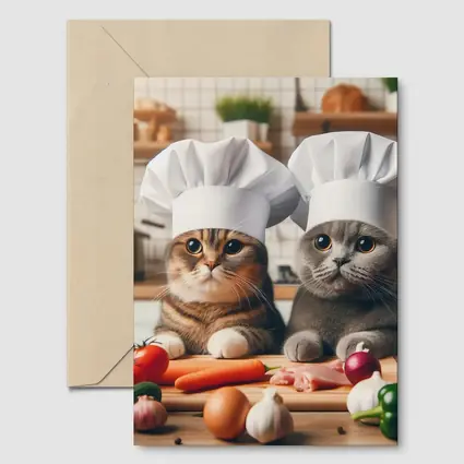 Two Chef Cats Cooking In Kitchen