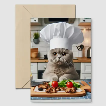 Scottish Fold Cat Chef Cooking Kitchen