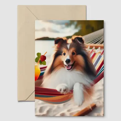 Shetland Sheepdog Relaxing on Beach Hammock