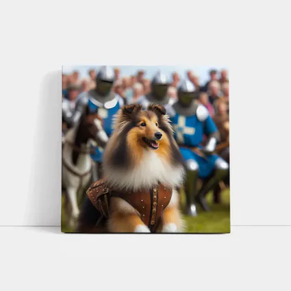Collie Dog Knight Armor Medieval Battle Scene