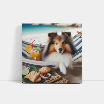 Shetland Sheepdog Relaxing on Beach Hammock