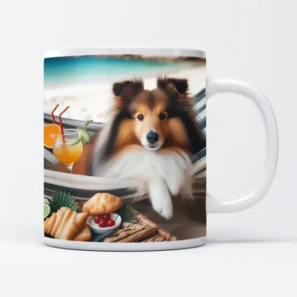 Shetland Sheepdog Relaxing on Beach Hammock